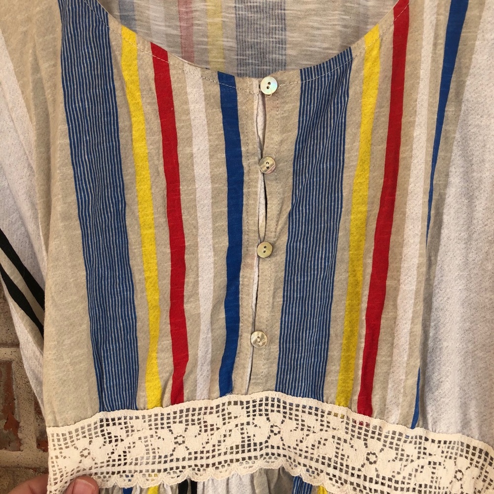 ZARA Combined Striped Lace Boho Mod MIDI Dress M - Picture 10 of 15